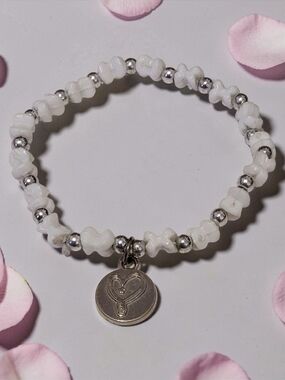 10/$10 Silver Charm White Beaded Stretch Bracelet